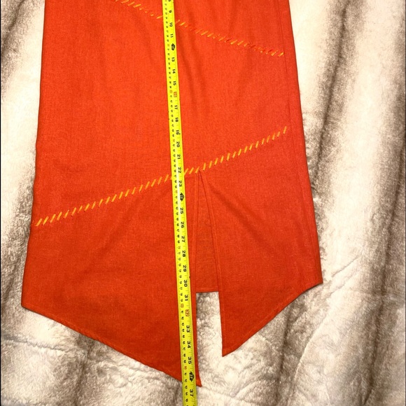 SELENE Sport Linen mix orange stylish Skirt Asymmetric Embellished midi - Picture 9 of 13